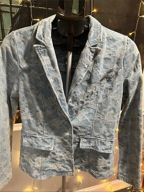 Alice Blue Light Blue Denim Floral Jacquard Jacket